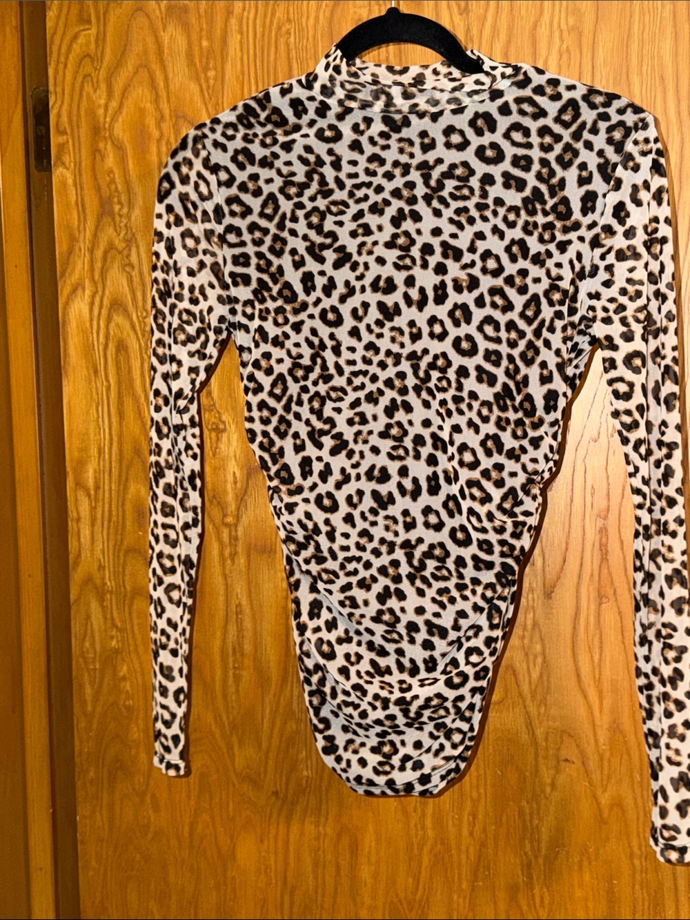 Adrianna Papell Leopard Print Long Sleeve Bodysuit - Cream and Black